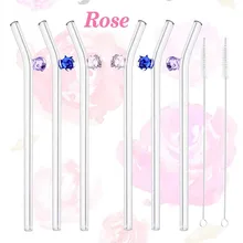 Соломинки из розового стекла, прозрачные согнутые соломинки для питья, 20 см х 8 мм набор из 6 с 2 чистящими щетками, экологически чистые, без бисфенола, очень прочные