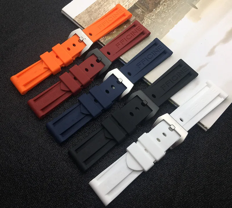 

New Black Orange Blue Red White Rubber Silicone Whatchband Watch Band For Panerai strap 22mm 24mm 26mm PAM word belt and buckle