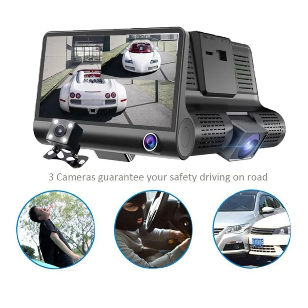 Kopen 4.0 #039; #039;3 Way Auto DVR Camera Video Recorder Achteruitrijcamera Auto Registrator Met Twee Camera Dash Cam DVR Dual lens Blackbox