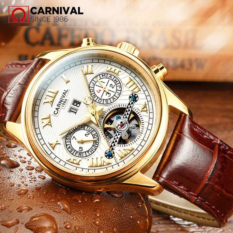 2017 CARNIVAL Skeleton автоматические механические мужские наручные часы Topbrand роскошные