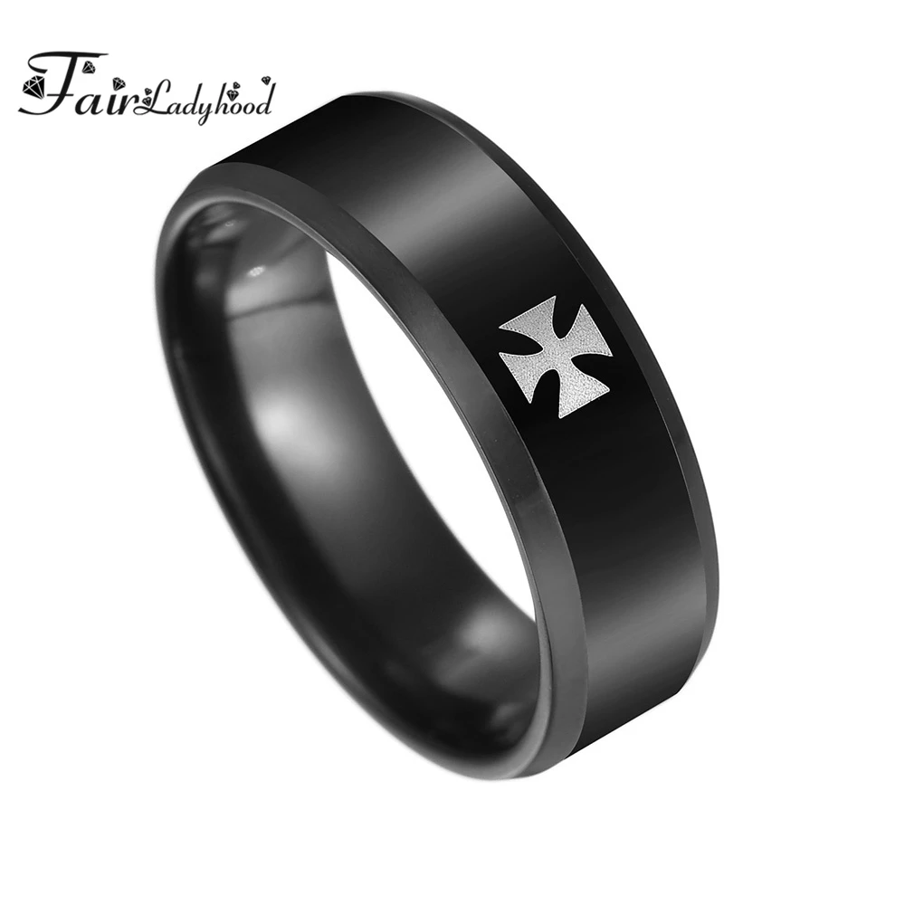 FairLadyHood Anillos cruzados de 8mm para hombre, joyería acero inoxidable 316L, acero quirúrgico grabado en cruz, regalo|Anillos| - AliExpress