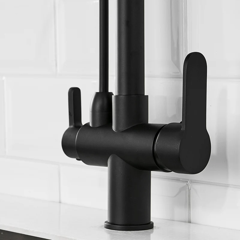 FLG Black Kitchen Faucet Filter Water Sink Faucet Pull Down Out Taps Swivel Multifunction Water Outlet Mixer Tap 1030-33B