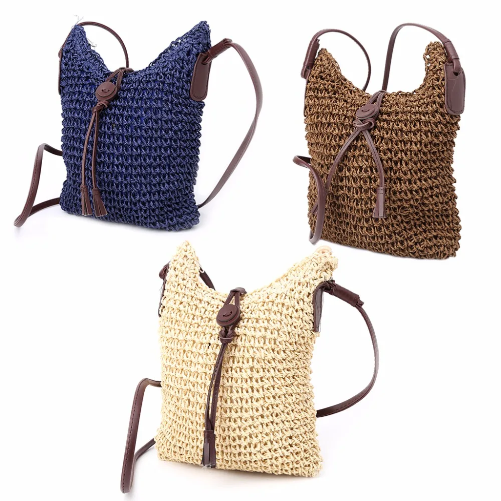 

THINKTHENDO Women Handmade Hollow Out Woven Bag Trend Women's Handbag Straw Shoulder Bag Beach Hobo Bag Crossbody