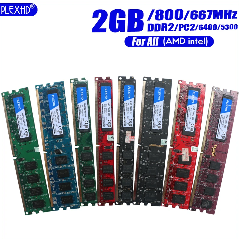 

PLEXHD Desktop PC Memory RAM Memoria Module DDR2 800MHz 667 MHz PC2 6400 5300 1GB 2GB 4GB 8GB 240 pins For All (For intel amd)
