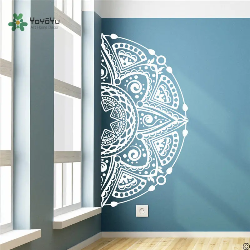 

Bohemian Half Mandala Wall Decals Bedroom Yoga decal Boho Decor mandala Flower Decal Headboard Master Bedroom Vinyl StickerZW248