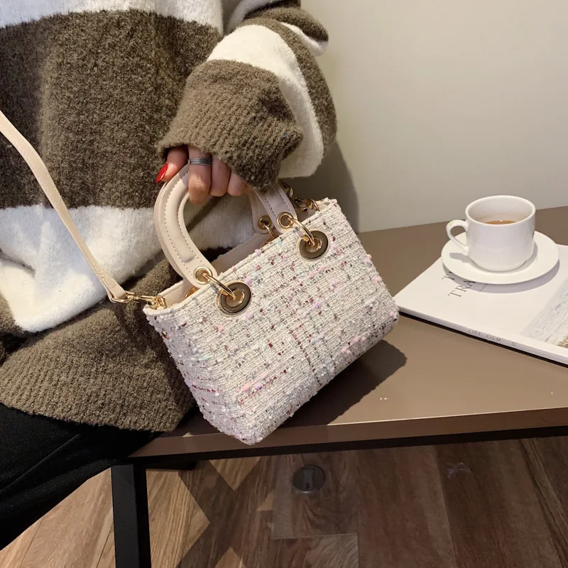 Высокое качество, брендовая дизайнерская сумка-мешок, зимние шерстяные сумочки, маленькая ручная сумка, женская сумка-мессенджер, сумочка из искусственной кожи с цепочкой