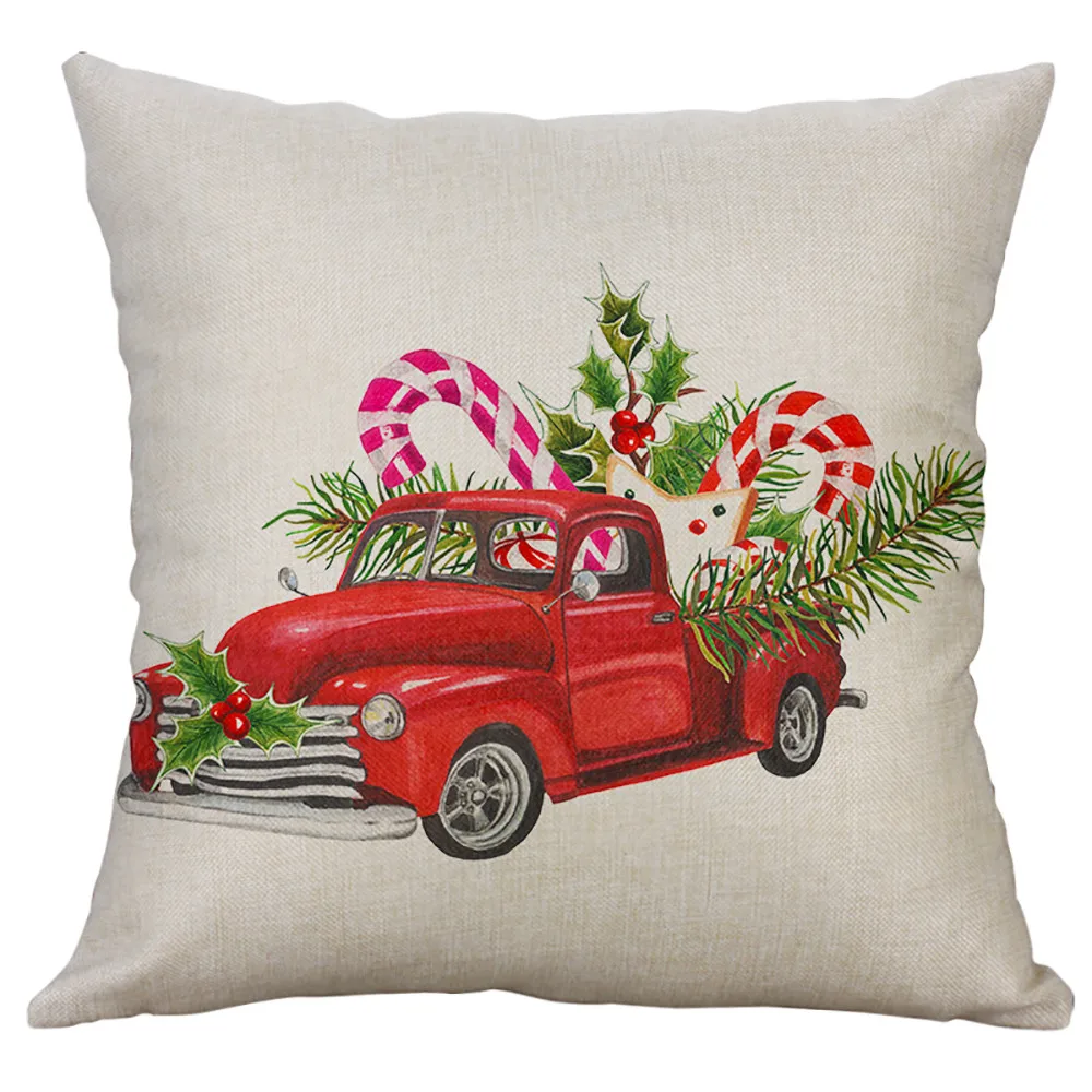 

Christmas Vehicle Printed Throw Pillow Case Decorative Pillows Cover For Sofa Seat Cushion Cover 45x45cm Home Decor