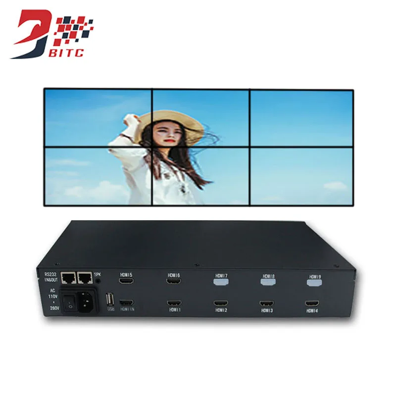 

SZBITC Video Wall Controller 2x3 3x2 2x2 LCD Splicing Processor 180 Degrees Rotation HDMI AV USB RS232 With Remote Control