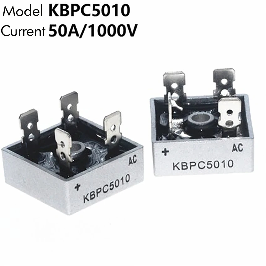 Hanone KBPC5010 Puente rectificador de 1000 voltios 50 amperios 50A Caja de Metal Puente de diodos 1000V Plateado y Negro