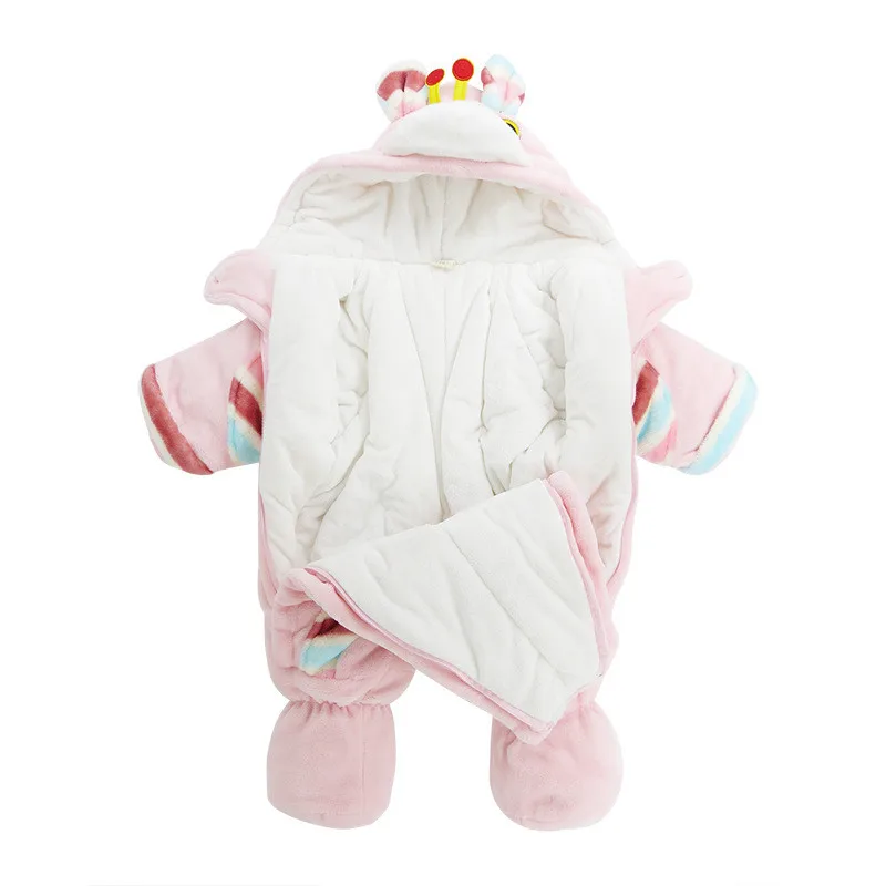 2017 Winter Christmas Baby Clothes Cartoon Giraffe Pink Cute Baby Girls Rompers Newborn Hooped Thick Outwear Wholesale China05