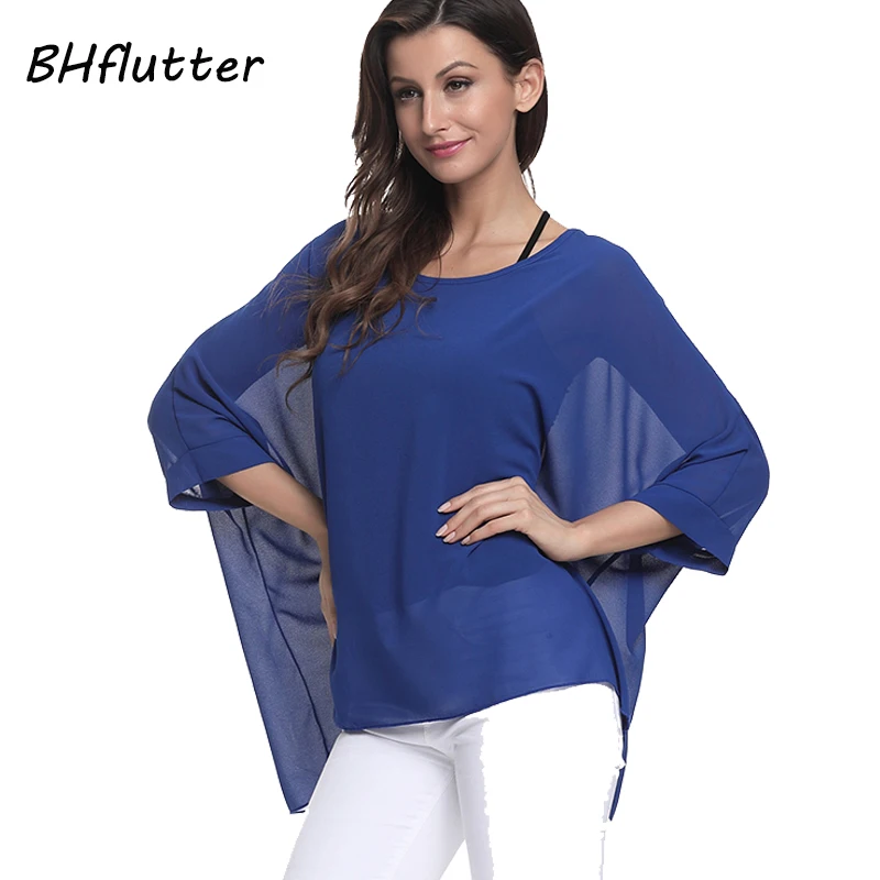 BHflutter Plus Size 2018 Women Tops Tees Batwing Sleeve Casual Loose Chiffon Blouse Shirt O neck Solid Summer Blouses Blusas BHflutter Plus Size 2018 Women Tops Tees Batwing Sleeve Casual Loose Chiffon Blouse Shirt O neck Solid Summer Blouses Blusas