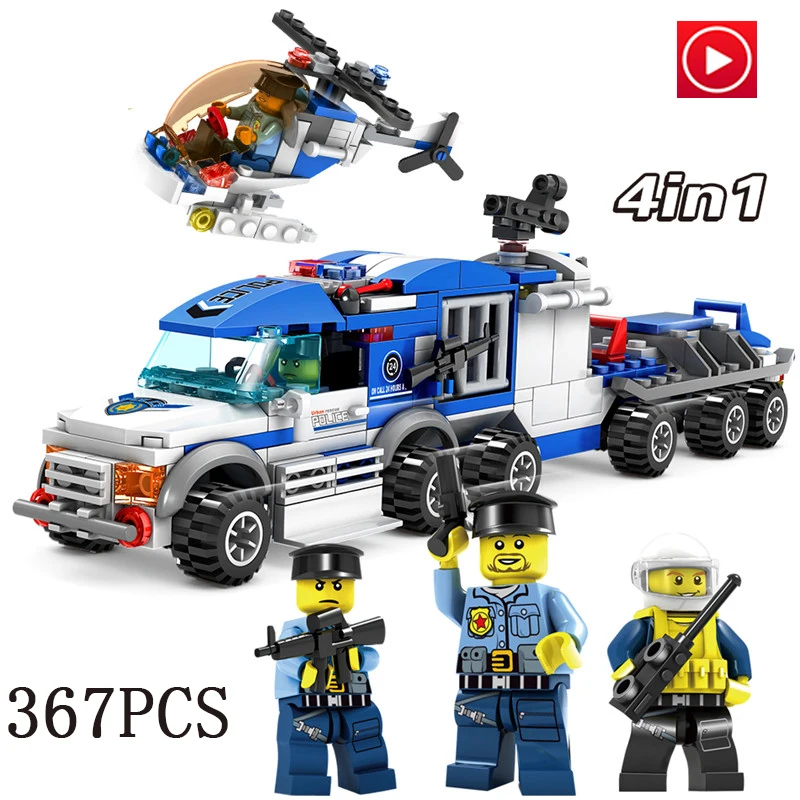 Legoed city LepinS City Police Series 5 IN 1 Model Building Blocks Action FigureS Bricks Helicopter Car Educational Legoings Toy