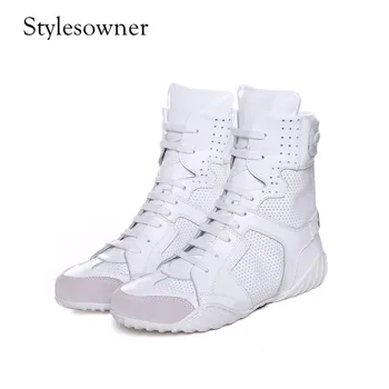 

Stylesowner 2018 New Coming Hand-made White Flat Casual Sneakers Round Toe Genuine Leather Lace-up Flat Solid Color Woman Shoes
