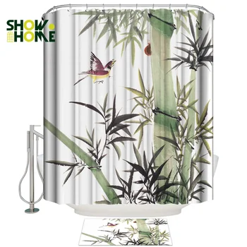 

Showhome Bamboo Bathroom Mat With Shower Curtain Shower Curtain Doormat Sets 2 Piece Bathroom Set Bathroom Fabric