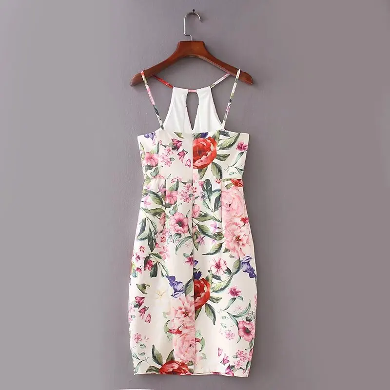 Шикарный Цветочный принт Футляр Sexy Холтер Bodycon Вечерние платье комбинация