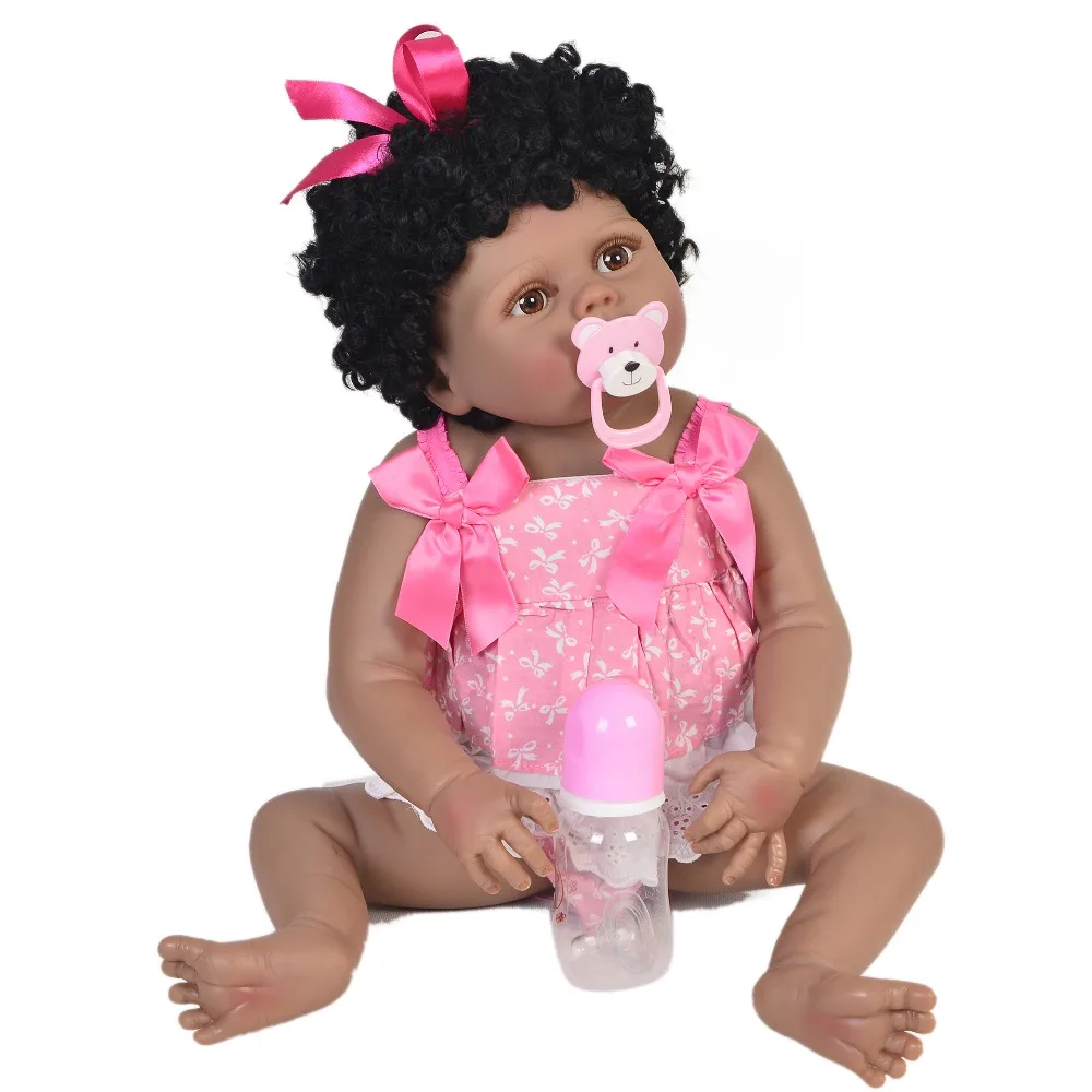 

57cm 22inch Full Silicone Reborn Baby Doll black skin ethnic menina bathe bebe Toy Lifelike princess kids birthday gifts toy