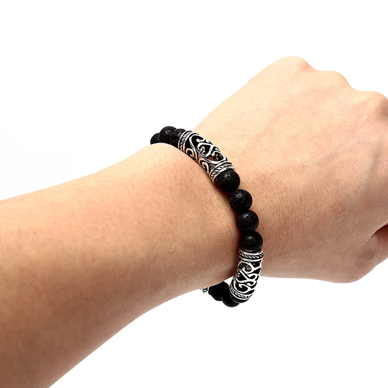 

Natural Stone 8mm Lava Rock Bracelet Elastic Yoga Beads Bracelet Gift for Men Women