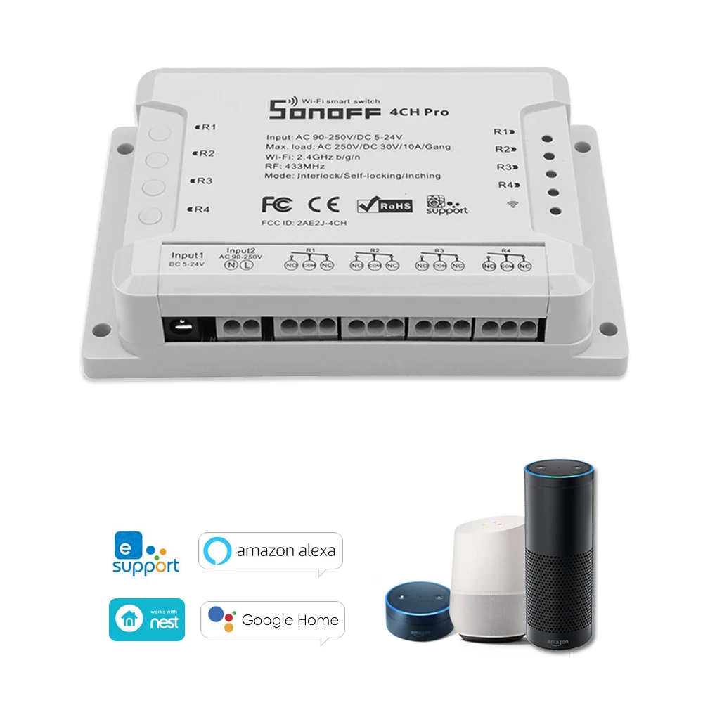 Sonoff 4CH R2/4CH Pro R2 10A/банда 4 канала Wifi смарт-коммутатор 433 МГц РЧ пульт дистанционного управления Wifi освещение 4 устройства для Alexa Google