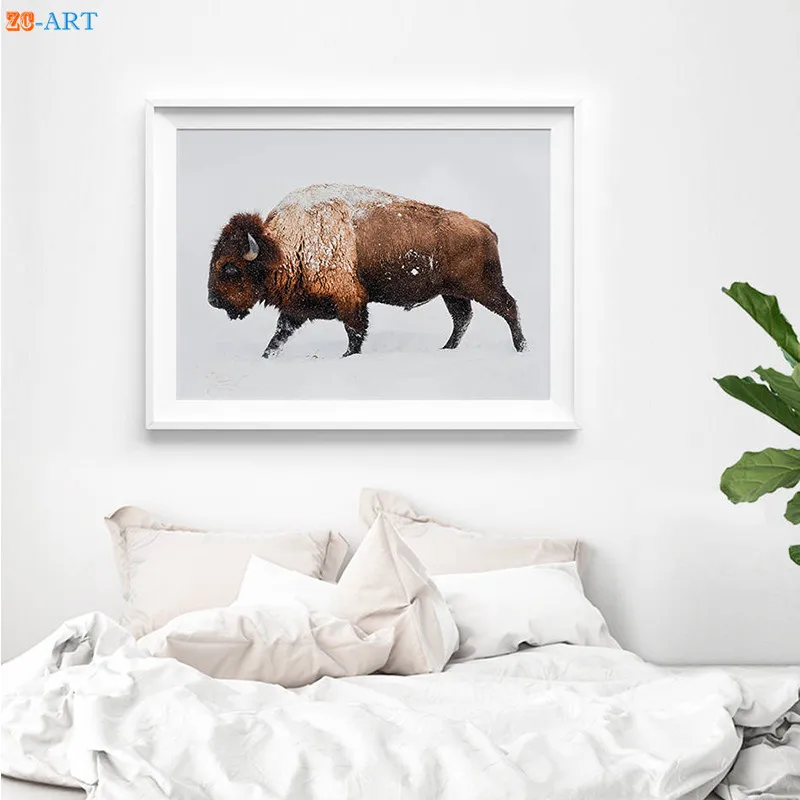 Картина для спальни с принтом буйвола Bison Настенная живопись на холсте большой