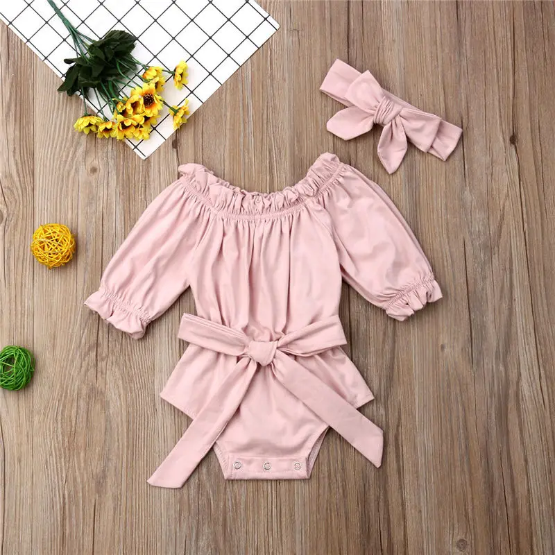 

Baby Girls Bodysuit Toddler Kids Clothes Summer Off Shoulder Bodysuits Ruffles Jumpsuit Pink Infant Outfit Toddler Children Suit