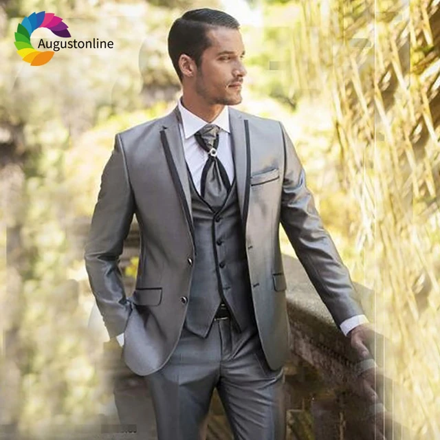 Shiny Silver Men Suits For Wedding Custom Made Best Man Blazers Suit Slim  Fit Groom Tuxedos 3 Pieces Jacket Pants Vest Ternos - Suits - AliExpress