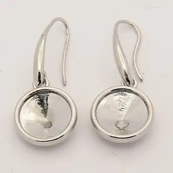 

100pcs Tray: 12mm Platinum Brass Hooks with Alloy Earring Settings Blank Base for Rivoli Xilion Rhinestones 33.5x15x4.5mm