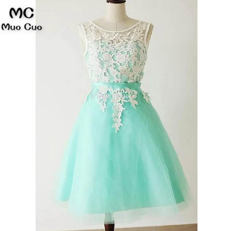Cheap Delightful A-Line Homecoming Dresses, High Quality Mint Green A-line Jewel Homecoming Dress With Appliques And Sash
