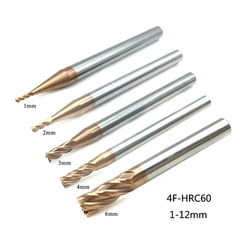 

Endmills Cutting HRC60 4 Flute 1mm 2mm3mm 4mm 5mm 6mm to 12mm End Mill Alloy Carbide Milling Tool Tungsten Steel Milling Cutter