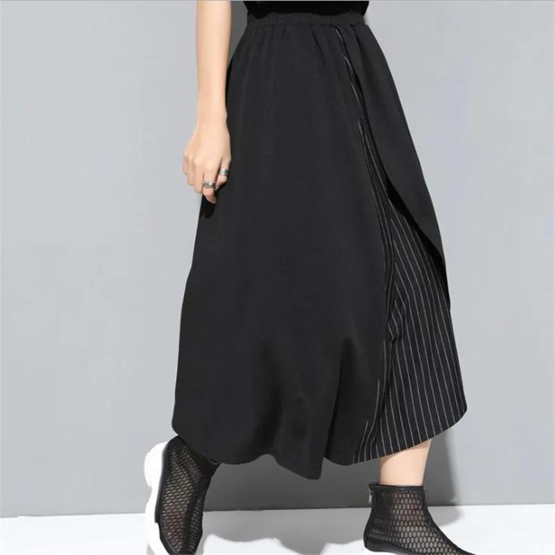 Летняя модная черная Женская юбка большого размера, свободная строчка в полоску, необычный фирменный дизайн, высокое качество, материал, юбки, Новинка