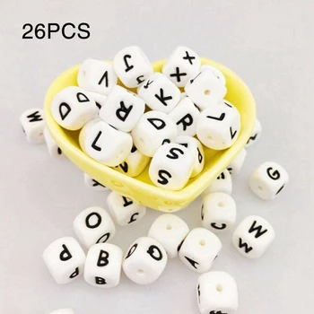 

26 Pcs Letter English Alphabet Molar Necklace Silicone Chain Cute Baby Teethers Toys Teething Beads Gifts Chewable Bracelets