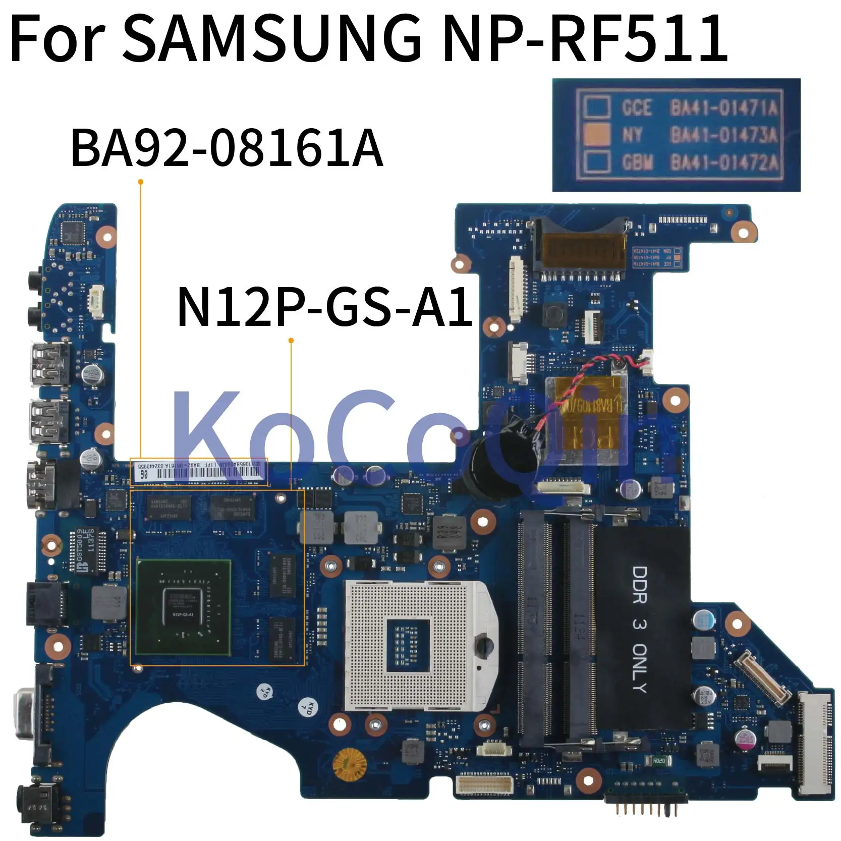  KoCoQin Laptop motherboard For SAMSUNG NP-RF511 RF411 GT540M 1GB Mainboard BA41-01473A BA92-08161A 