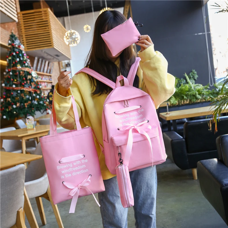4 комплекта/шт Женский нейлоновый рюкзак, женские школьные рюкзаки с лентами, школьный ранец для девочек-подростков, Студенческая сумка для книг, Женская ранец