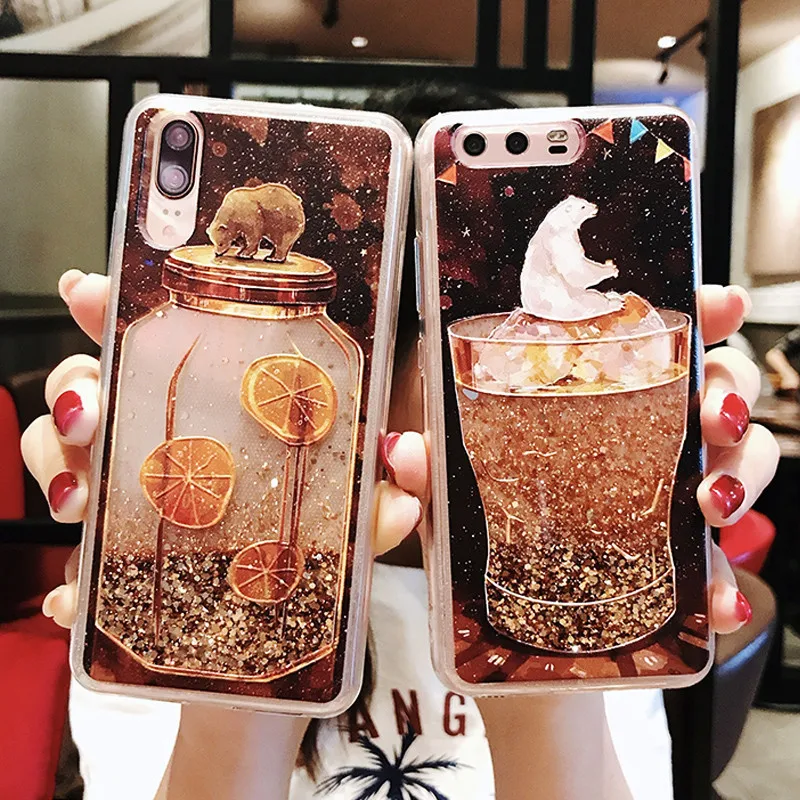 

Simple Luxury Heart Hard PC iCe Cream Dream Cool Dynamic Liquid Quicksand Phone Case For Huawei P20 Lite Pro V10 Nove2S Cases