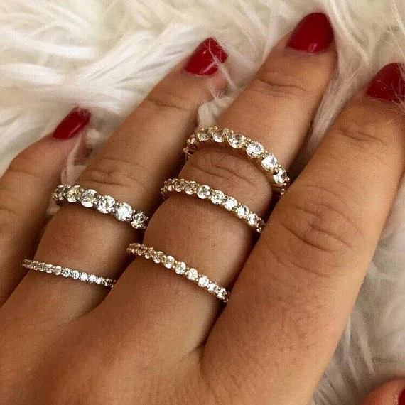 

2018 silver cz eternity ring pave 2mm cubic zirconia engagement band 100% 925 sterling silver classic charming silver cz rings