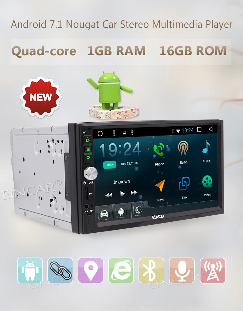 Best Eincar HD 7"Android 6.0 Car Radio 2Din Stereo Touchscreen GPS Head Unit Support External Microphone Wifi 4G Autoradio RDS/SD/USB 3