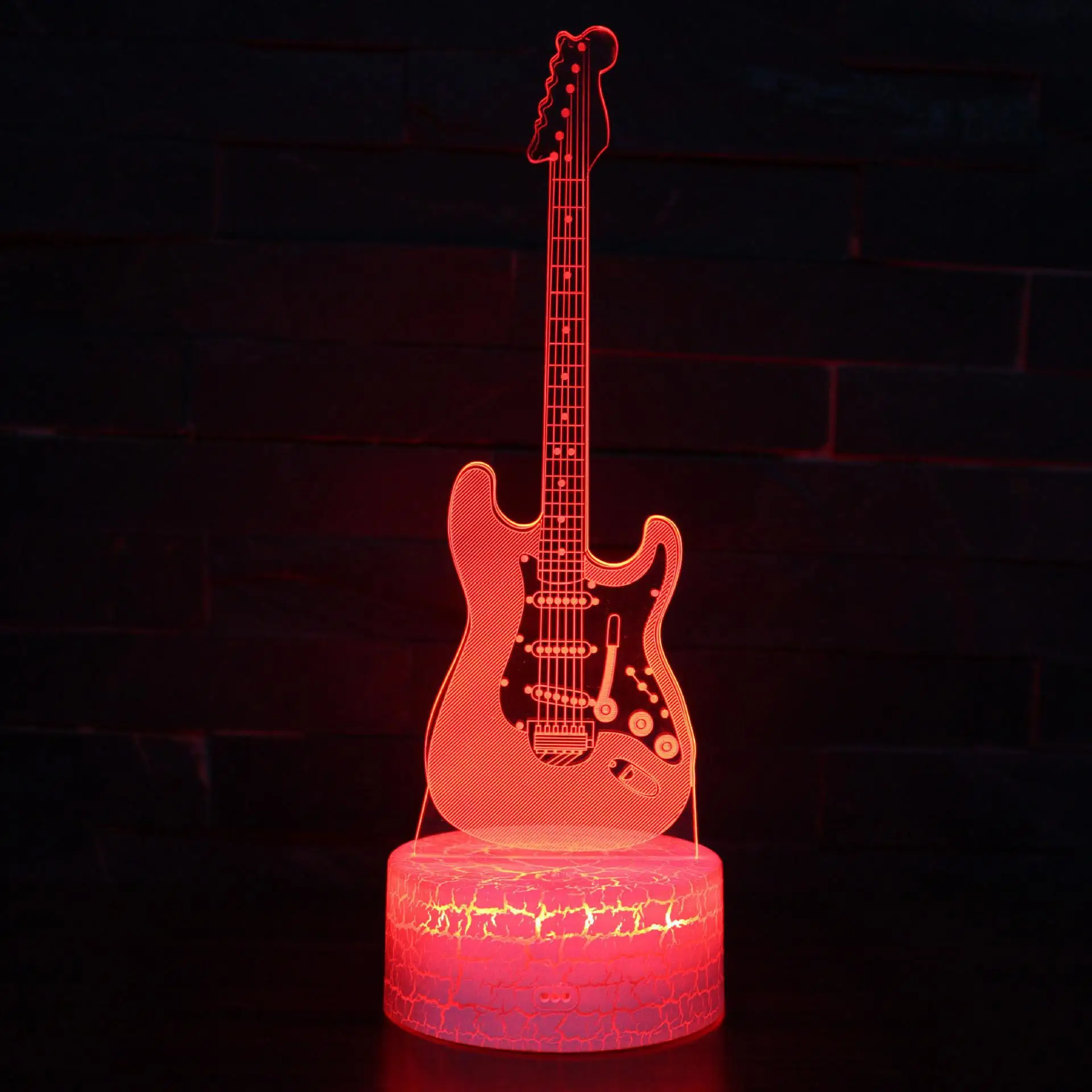 

Electric Guitar Bedside Table Lamps Diy Men And Women's Birthday Creative Gift White Base Lovely 7 Color Change 3d Lamp