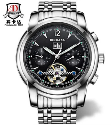 

5A Auto mechanical wristwatch BinkadaTurbilon Auto mechanical 30M fashion men auto mechanical watch 8007 Men watch