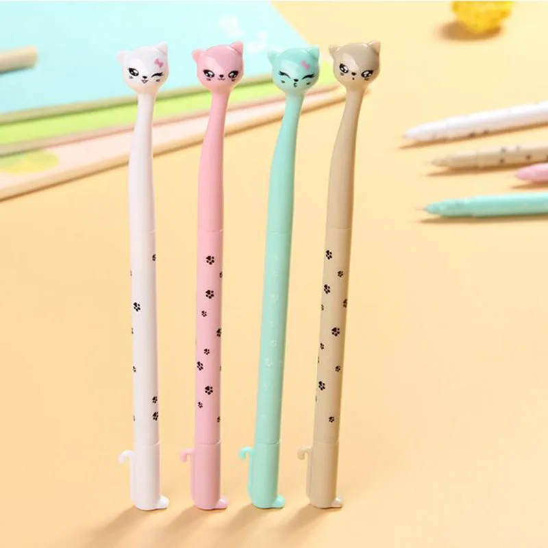 

New 0.5mm Cute Kawai Cat Plastic Pen Cartoon Gift For Kids School Supplies 4pc