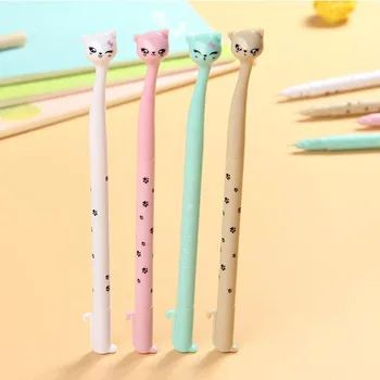 

New 0.5mm Cute Kawai Cat Plastic Pen Cartoon Gift For Kids School Supplies 4pc