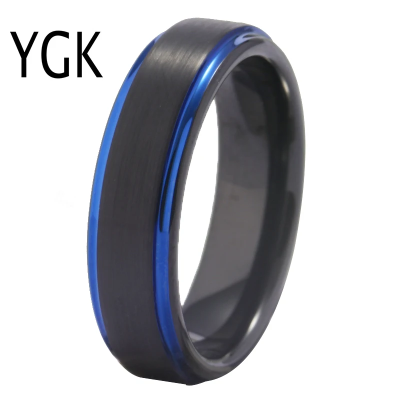 Женское кольцо мужские свадебные украшения для влюбленных Пара вольфрамовое Кольцо черное с синим вольфрамовое обручальное кольцо ювелирные изделия модное Подарочное кольцо - Цвет основного камня: 6mm Width