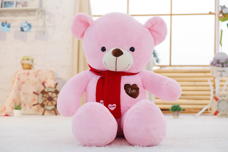 Мягкие биги плюшевые медведи чучело Плюшевые игрушки с шарфом 80 см 100 см милые большие медведи для детей огромная Подушка куклы подарок подруге - Цвет: pink teddy bear A