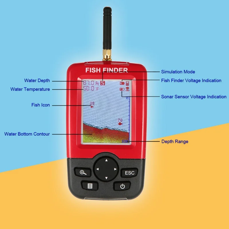 

Fish Finder Back Light LCD Sonar Sensor 90 Degrees Operated Battery Remote Control Underwater Wireless Fishfinder