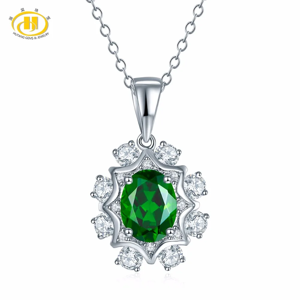 

Hutang Solid 925 Sterling Silver Natural Gemstone Chrome Diopside Snow Pendant Necklace For Women's Fine Jewelry Christmas Gift