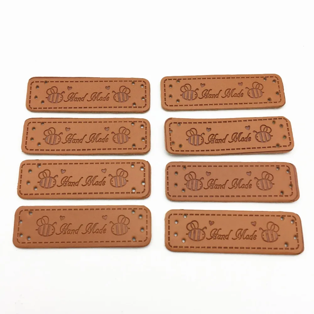 50 pcs Handmade PU Leather Garment Labels Tags for Jeans Bags DIY Sewing Crafts