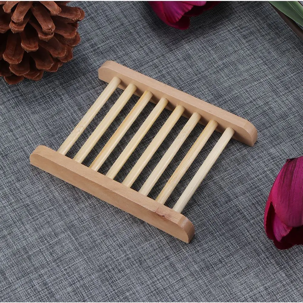 1Pc Wooden Natural Bamboo Soap Dishes Tray Holder Storage Soap Rack Plate Box
