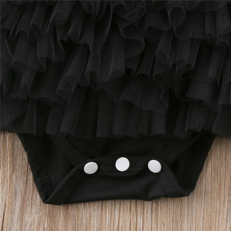 Милый нарядный черный комбинезон из фатина с длинными рукавами для маленьких девочек