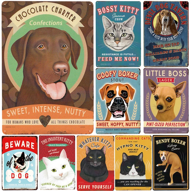 

[inFour+] New Cute Cats & Dogs Metal Signs Home Decor Vintage Tin Signs Pub Home Decorative Plates Metal Sign Wall Plaque Metal