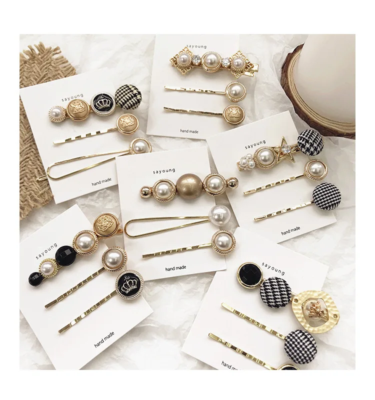 

2019 Fashion Pearl button Hairpin Bobby Pin Hair Clip Hairband Barrette Crystal Headdress Accessories Beauty Styling Tool