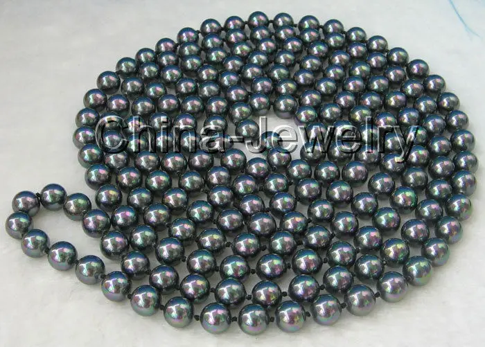 

FREE SHIPPING HOT sell new Style >>>>Beautiful 80" 10mm perfect round bright black south sea shell pearl necklace
