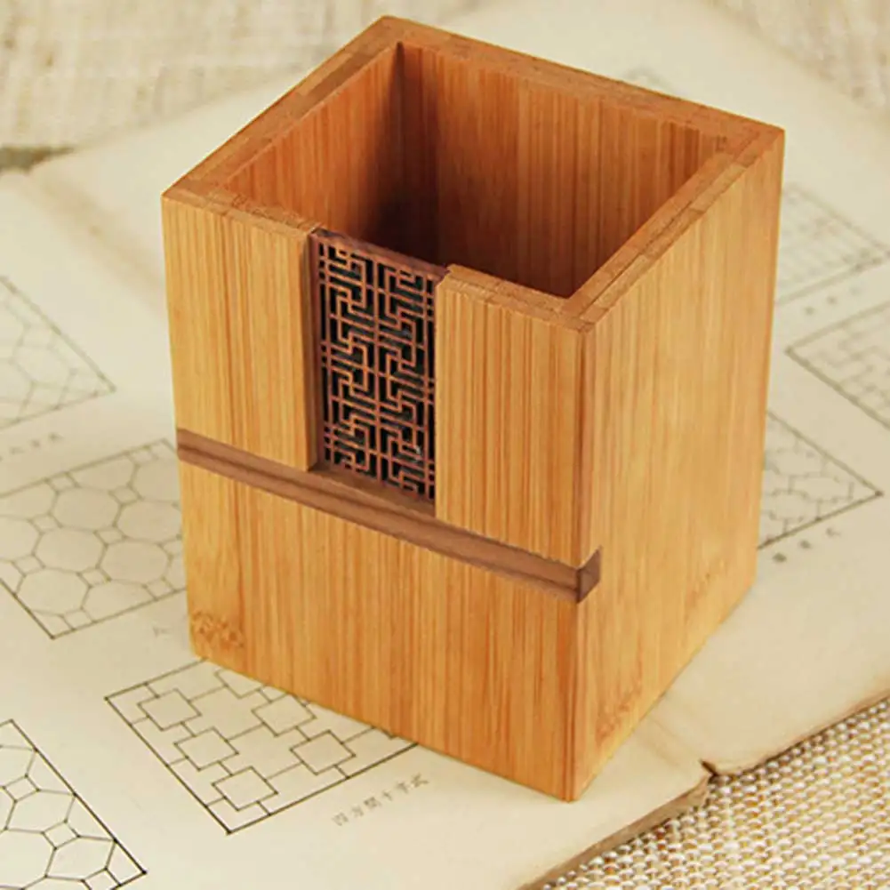 

Wooden Pencil Holder Hollow Carved Pen Cup Desktop Organizer Makeup Brush Holder GT66